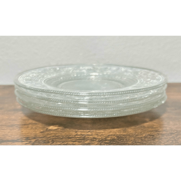 KIG Malaysia Pressed Glass Clear 10" Dinner Plate Fleur de Lis-TRELLIS -Set of 4 - Picture 3 of 12